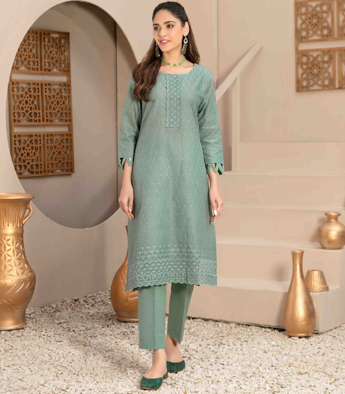 2 piece Cotton schiffli embroidered Suit